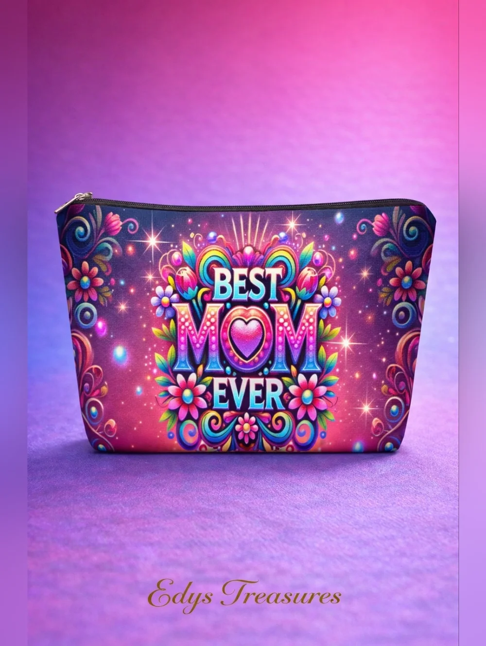 Best Mom Ever Colorful Floral Cosmetic Makeup Bag New